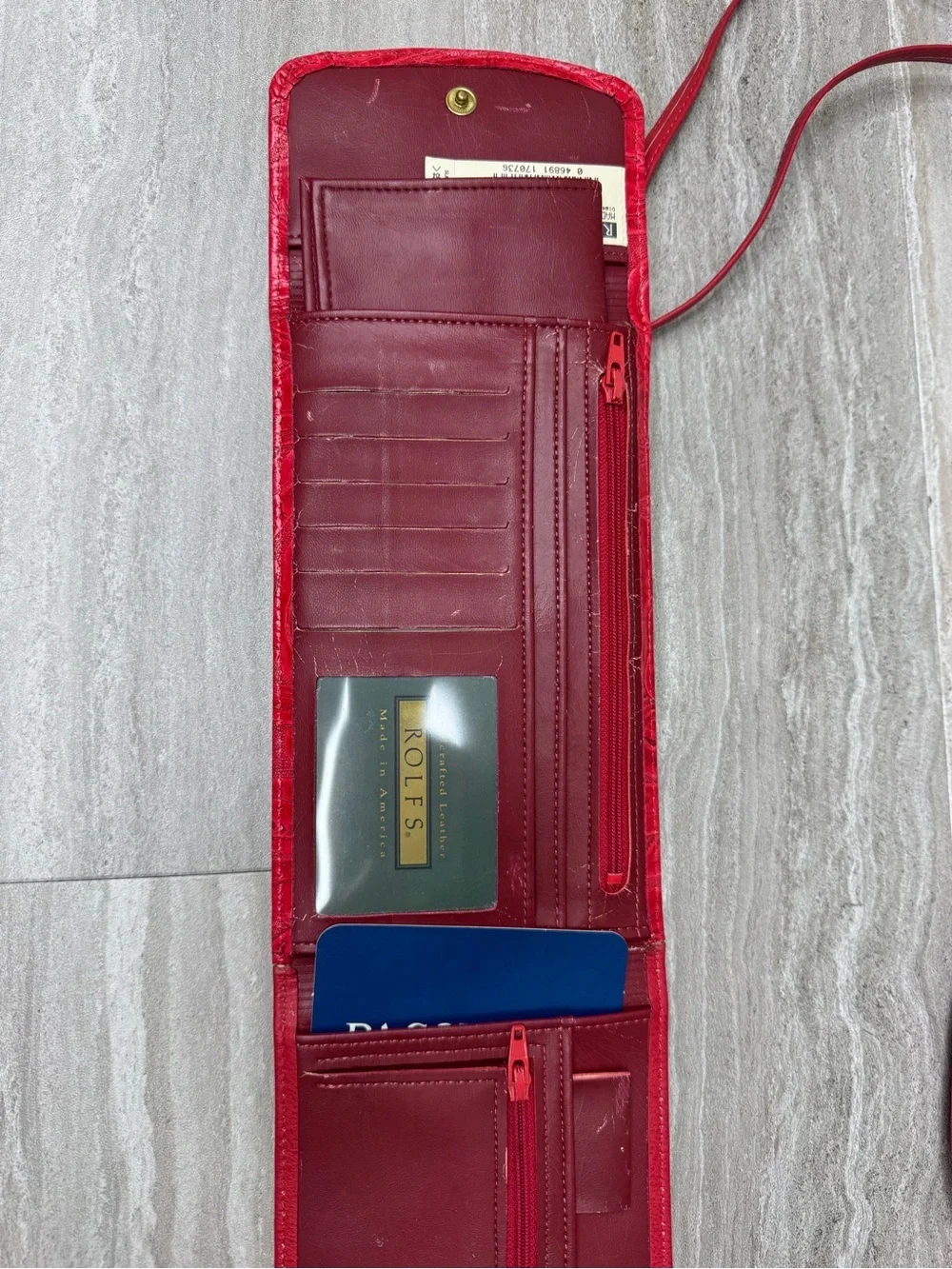 NEW! Rolfs VTG  Red Embossed Leather Crossbody Passport Purse Wallet